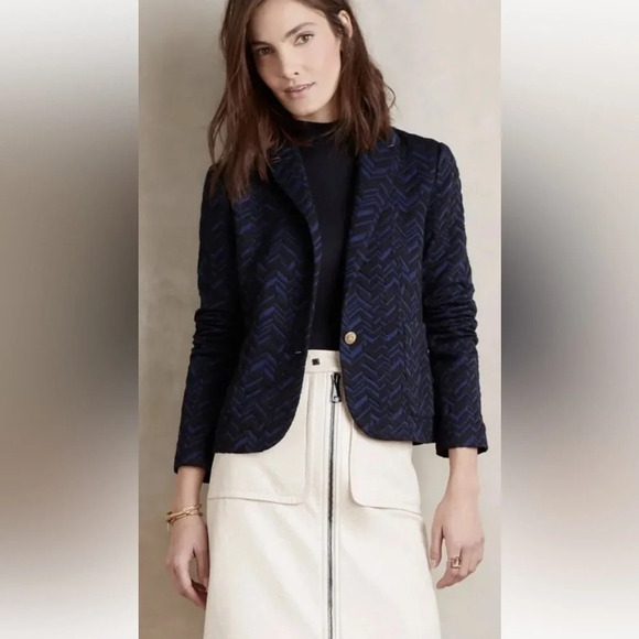 Anthropologie Jackets & Blazers - Anthropolgie Cartonnier Bas Relief Blazer Jacket Blue Black Womens‎ Size 2